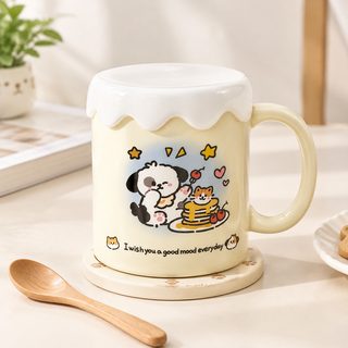 고양이 강아지 도자기 머그컵 뚜껑 선택형 생일 선물
