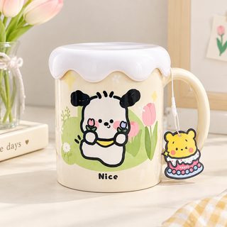 튤립 일러스트 도자기 뚜껑 머그컵 아침용 홈카페 컵