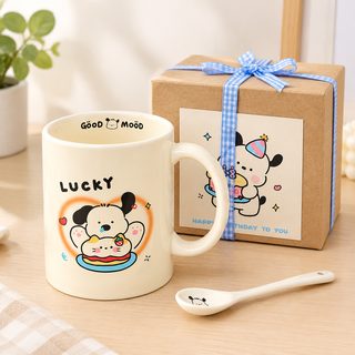 케이크 강아지 도자기 머그컵 크림색 커피잔 선물용