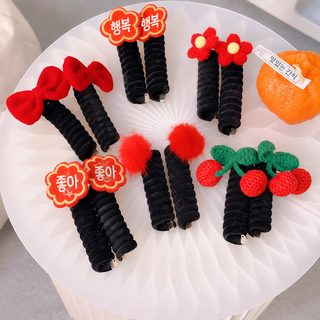 어린이 플로킹 전화선 머리끈 신년 헤어 액세서리 여자아이 포니테일 버블