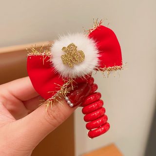 어린이 새해 머리끈 소녀 빨간색 경사 전화선 머리끈 아기 설날 말꼬리 머