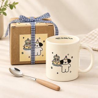 강아지 케이크 도자기 머그컵 생일 선물 리본 상자 포장