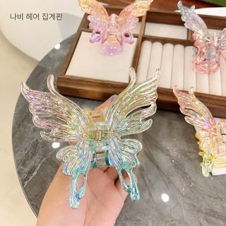 아크릴 나비 대형 집게핀 뒷머리 올림머리 상어 헤어클립 여성 머리핀