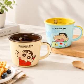 正版蜡笔小新陶瓷杯子卡通水杯带刻度可爱马克杯早餐牛奶杯子