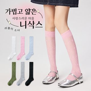 Mihimihi 봄여름 하트 메쉬 여성 중목 양말 수제 무봉제 항균 개별포장