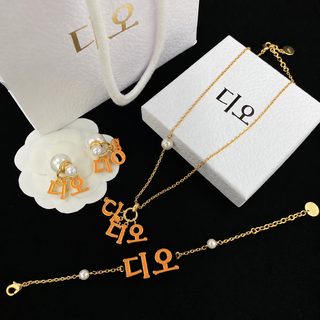 D 레트로 알파벳 여성 액세서리 세트 목걸이 팔찌 귀걸이 황동 에나멜 스타