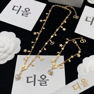 D 디가 별 물방울 프린지 목걸이 팔찌 세트 여성용 스위트 데일리 액세서리