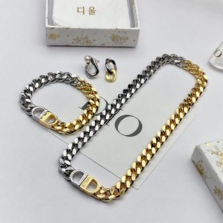 迪家/D家套装经典字母CD猪鼻子双色拼接古巴项链手链不规则耳钉批