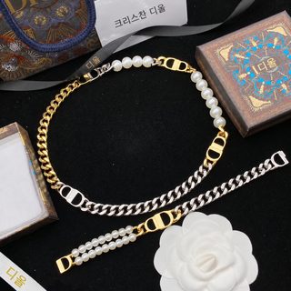 D 레터링 돼지코 진주 목걸이 팔찌 세트 여성 유럽 복고 패션 액세서리