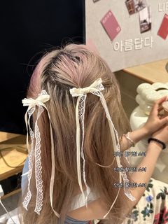 프렌치 걸~ 레이스 크림 리본 리본 머리핀 발레풍 달콤 분위기 큐티 한풍