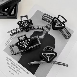 P가 메탈 삼각 로고 대형 헤어 집게핀 숱 많은 머리용 여성 상어 집게핀