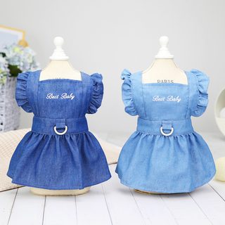 강아지 고양이 데님 원피스 봄여름 얇은 반려동물 자수 알파벳 스커트 XS-XL