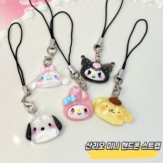 산리오 캐릭터 반짝이 휴대폰 스트랩 쿠로미 시나모롤 마이멜로디 파챠코