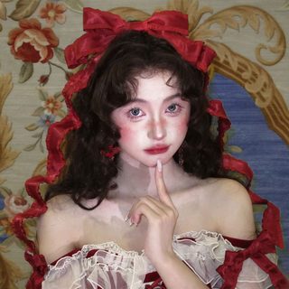 버건디 레트로 리본 롱테일 헤어핀 크리스마스 로리타 촬영용 여성 헤어 액