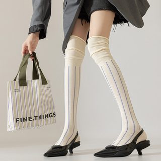 봄가을형 솔리드 오버슬립 여자 양말 단색 골지 스타킹 날씬해 보이는 겉면