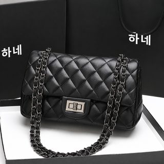 여성 리얼 소가죽 체인 크로스백 마름모 무늬 잠금 숄더백 데일리 가방