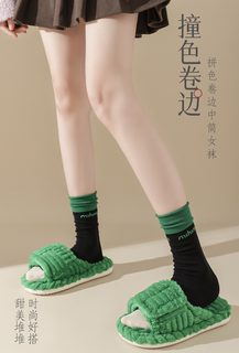 MIHIMIHI MIU계 여성 중목 양말 봄가을 배색 롤업 메쉬 통기 흡한 방취 면양말
