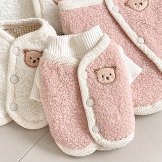 강아지 고양이 곰돌이 털조끼 반려동물 겨울 옷 베스트 민소매 티셔츠 2종