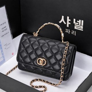 천연 소가죽 여성 퀼팅 체인백 미니 토트 숄더 크로스백