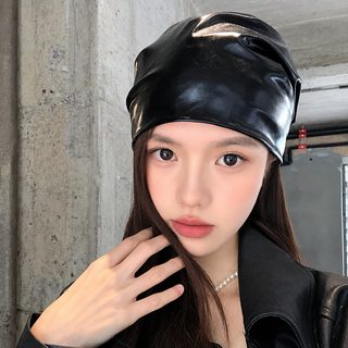여성 Y2K 가죽 헤드스카프 블랙 삼각 두건 미국 빈티지 패션 반다나