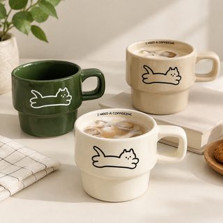 귀여운 고양이 도자기 머그컵 홈카페 커피잔
