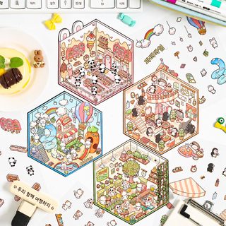 열진몽중오두막 장면 스티커 3d 조경 스티커 크로스보더 3d 입체 스티커 diy