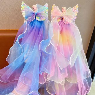 여아 공주 베일 리본 헤어핀 생일 촬영용 쉬폰 망사 어린이 헤어 액세서리
