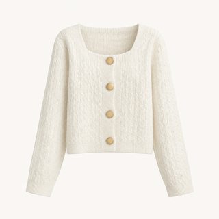 여성 스퀘어넥 루즈핏 크롭 니트 가디건 봄가을 데일리 긴팔 아우터