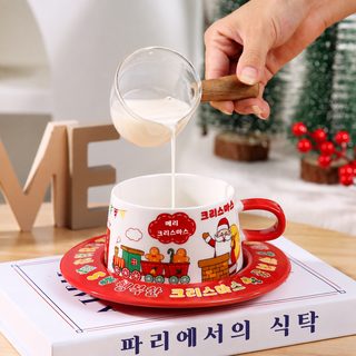 크로스보더 도자기 크리스마스 커피 컵 접시 선물 세트 식당 가정용 머그컵