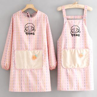 防污耐磨罩衣帆布围裙家用厨房印字卡通工作服透气小清新做饭围腰