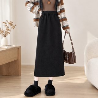 灯芯绒大码女装加绒加厚半身裙2024秋冬a字显瘦韩版中长女裙高腰