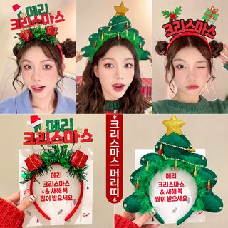 크리스마스 트리 장식 머리띠 여성 성인 어린이 리본 카툰 헤어밴드