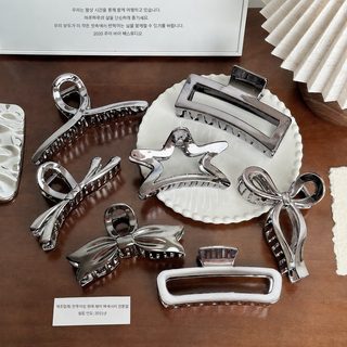 도비 고급 메탈 실버 수지 대형 헤어 집게핀 여성 올림머리 포니테일 상어