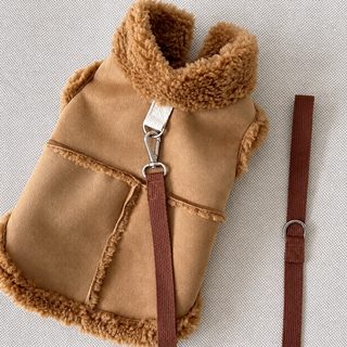秋冬季狗狗衣服百搭麂皮绒牵引马甲泰迪比熊加厚保暖冬天宠物衣服