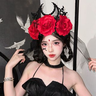 다크 로즈 왕관 공주 헤어밴드 여성 코스프레 할로윈 빈티지 로리타 헤어