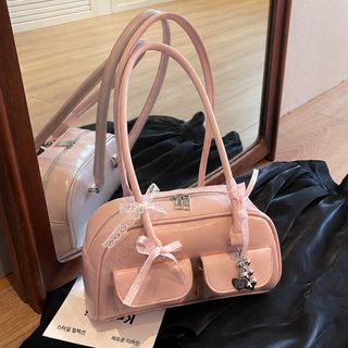 허윤진 스타일 보울링백 대형 PU 토트 보스턴백 숄더백 데일리 가방