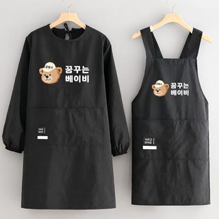 기름 방지 요리 덮개 인쇄 앞허리 방수 긴팔 앞치마 가정용 주방 음식 전용 작업복 남녀용