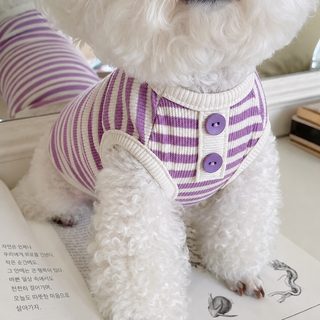 简约条纹春夏季小狗狗针织背心泰迪比熊中小型犬猫咪两脚宠物衣服