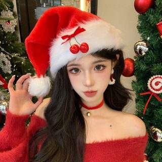 크리스마스 새해 빨간 벨벳 리본 모자 여자 겨울 귀여운 벨벳 분위기 사진