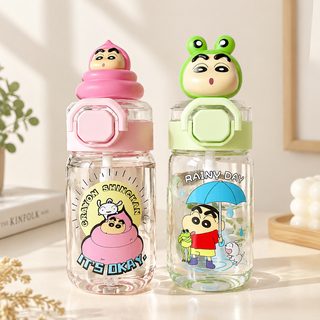 캐릭터 피규어 내열유리 빨대 물병 스트랩 뚜껑 물통 530ml