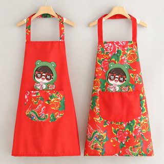 新款民族风围裙帆布家用厨房时尚餐饮专用工作服做饭碎花围腰印字