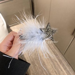 여성 깃털 헤어핀 악어핀 숲속 요정 감성 사이드 앞머리 포인트 머리핀