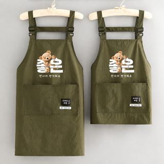 新款防泼水围裙家用厨房做饭卡通防污围腰印字餐饮专用工作服成人