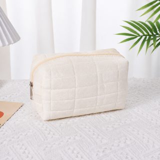 LY 대용량 체크무늬 퍼 쿠션 메이크업 파우치 휴대용 세면도구 수납가방