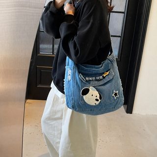 여성 데님 크로스백 대용량 메신저백 캔버스 숄더백 중학생 캐주얼 스쿨백