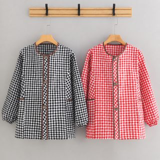 上班厨房家用罩衣韩式长袖围裙女新款纯棉防油防污干活工作服耐脏