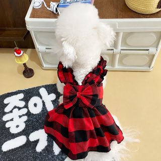 강아지 고양이 공주 원피스 체크무늬 리본 반려동물 옷 소형견 드레스