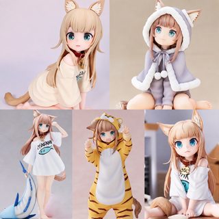 생선 먹는 고양이 소녀 피규어 키나코 네코무스메 PVC 조립식 장식 모형