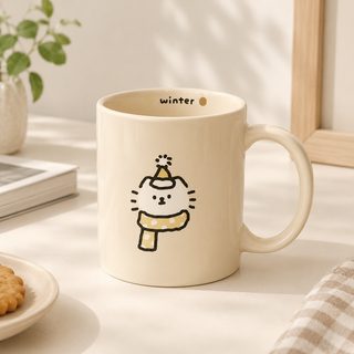 고양이 강아지 도자기 머그컵 320ml 커플 커피잔
