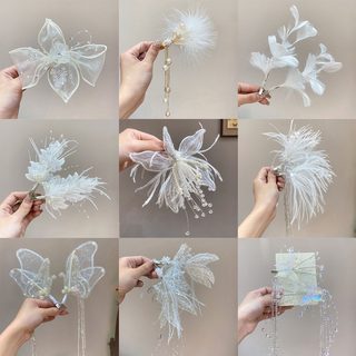 초선 깃털 반짝이 수정 수술 머리핀 여고급감 공연 사진 머리장식 신부 복
